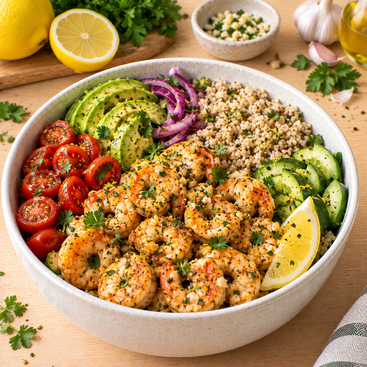 Bowl crevettes ail-citron