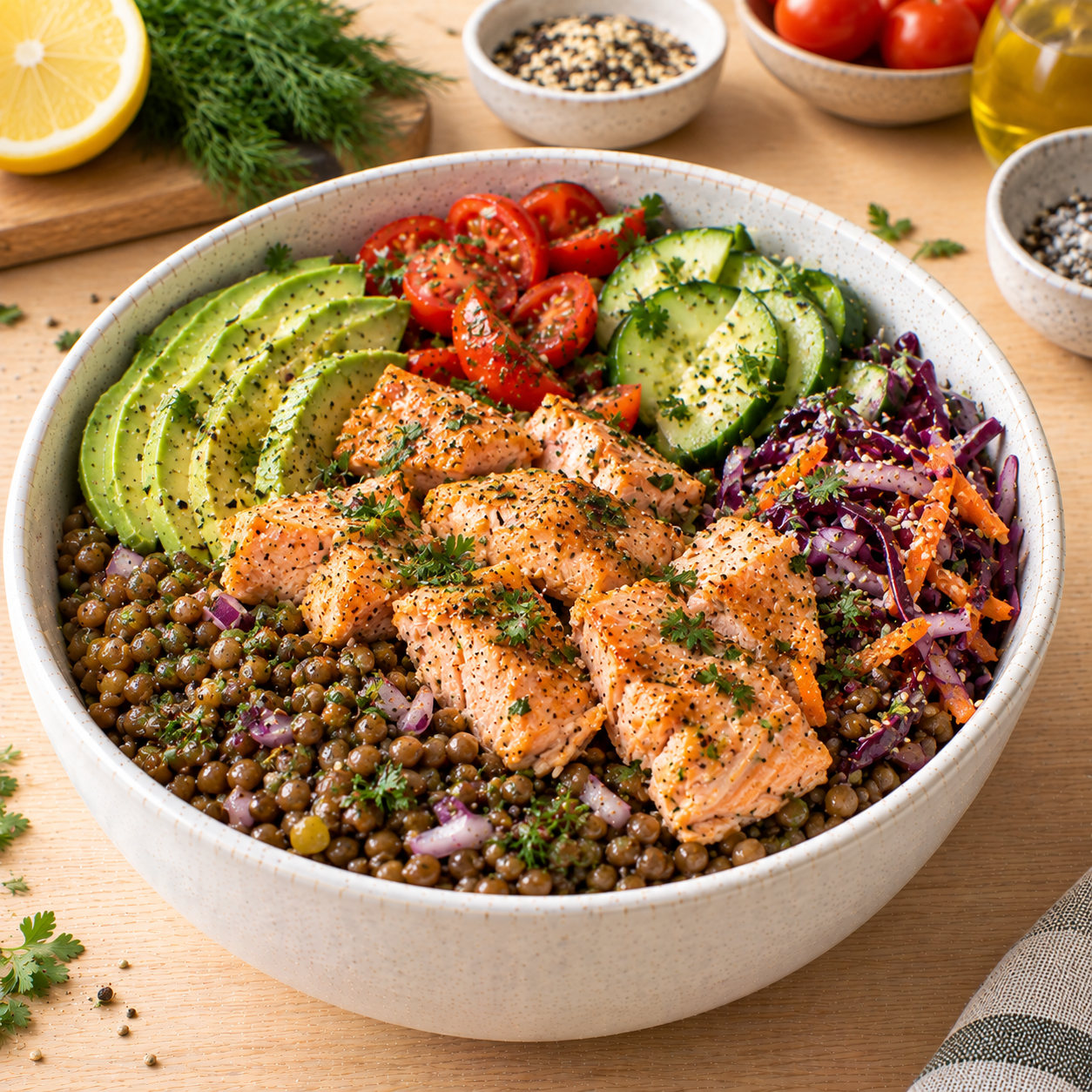 Bowl lentilles & saumon