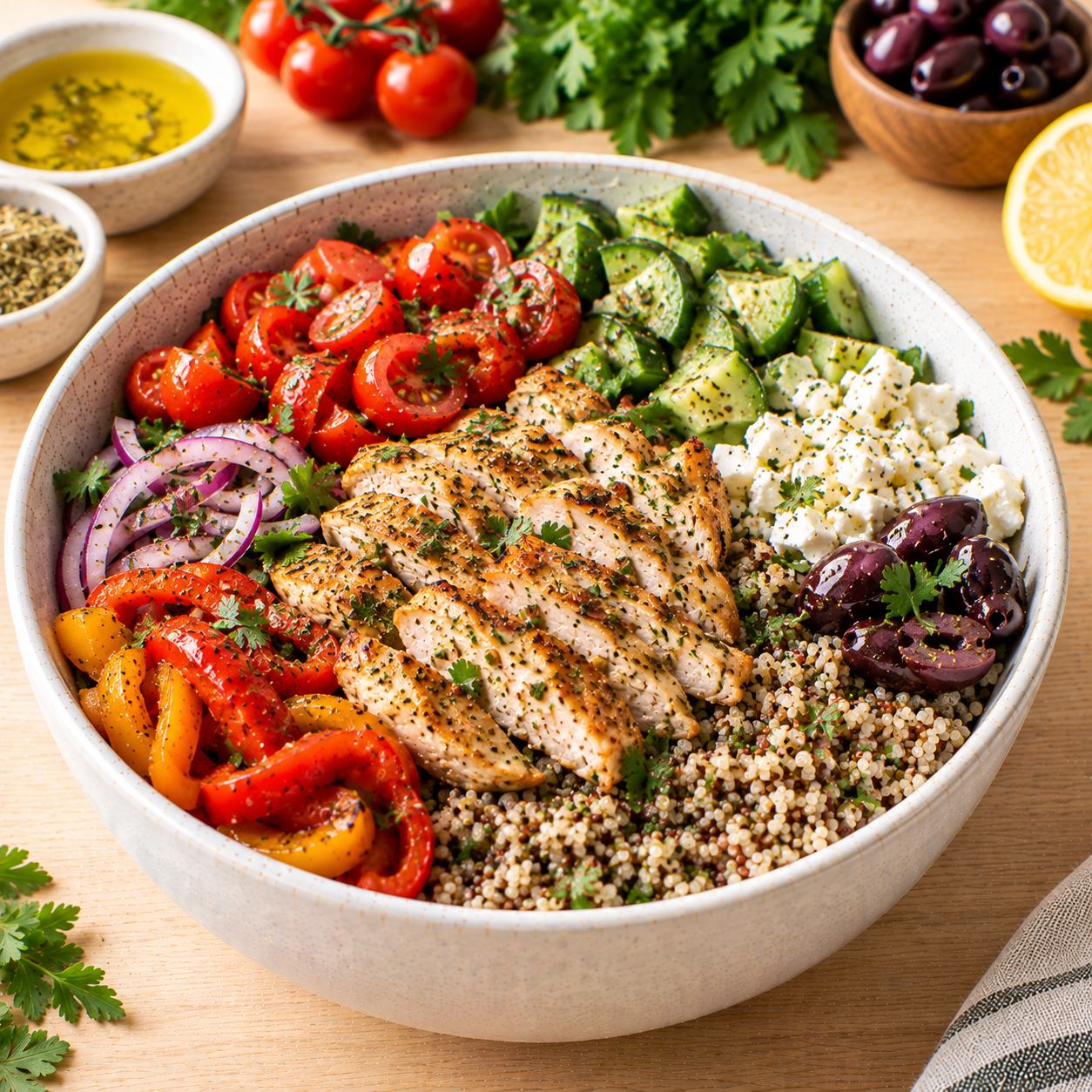 Bowl méditerranéen quinoa-poulet