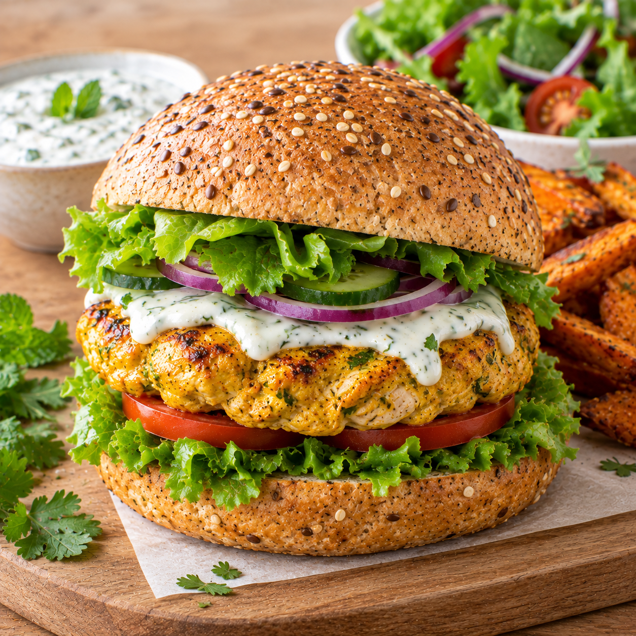 Burger de poulet curry-yaourt