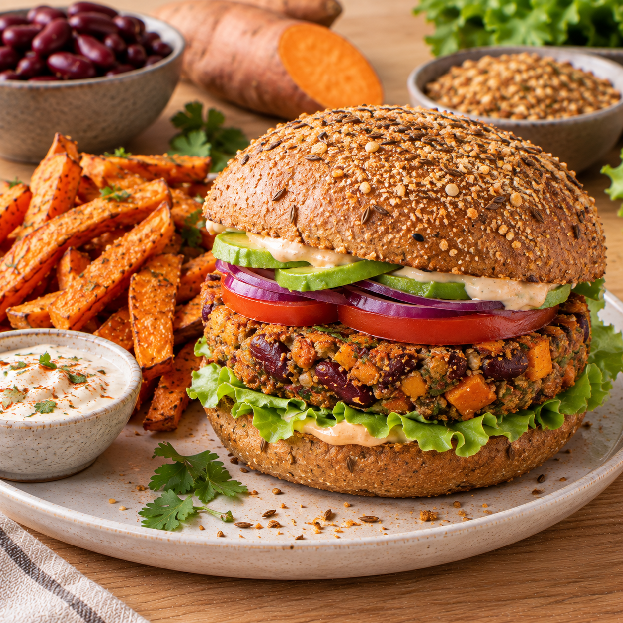 Burger végé haricots-patate douce