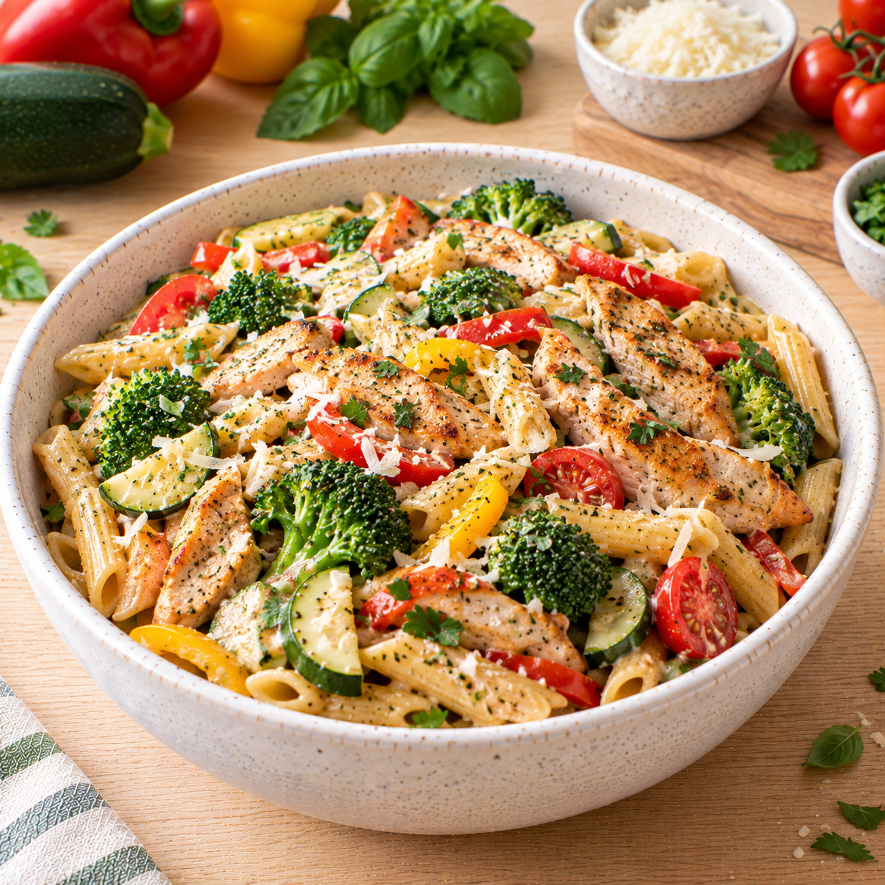 Pâtes primavera au poulet