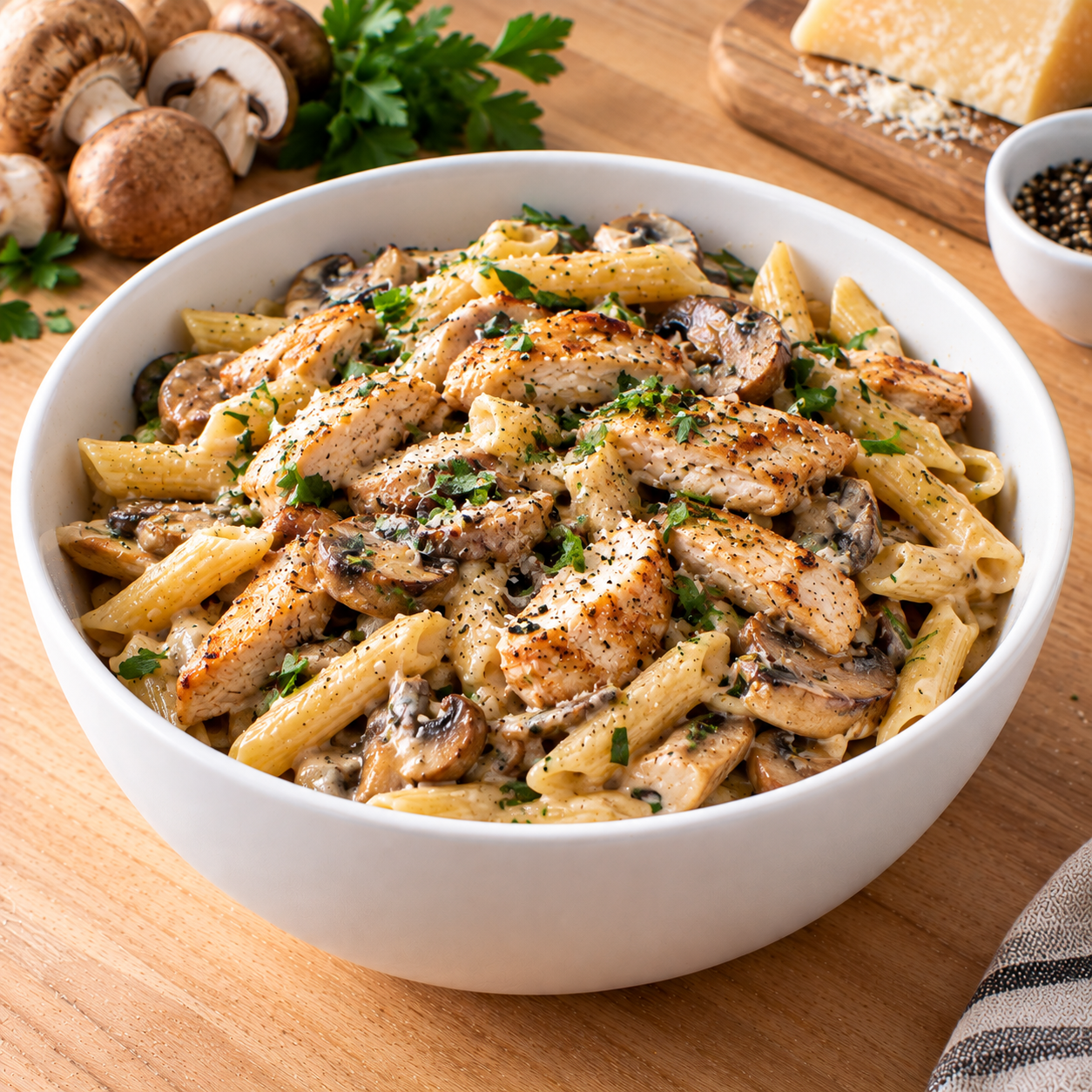 Pâtes poulet-champignons