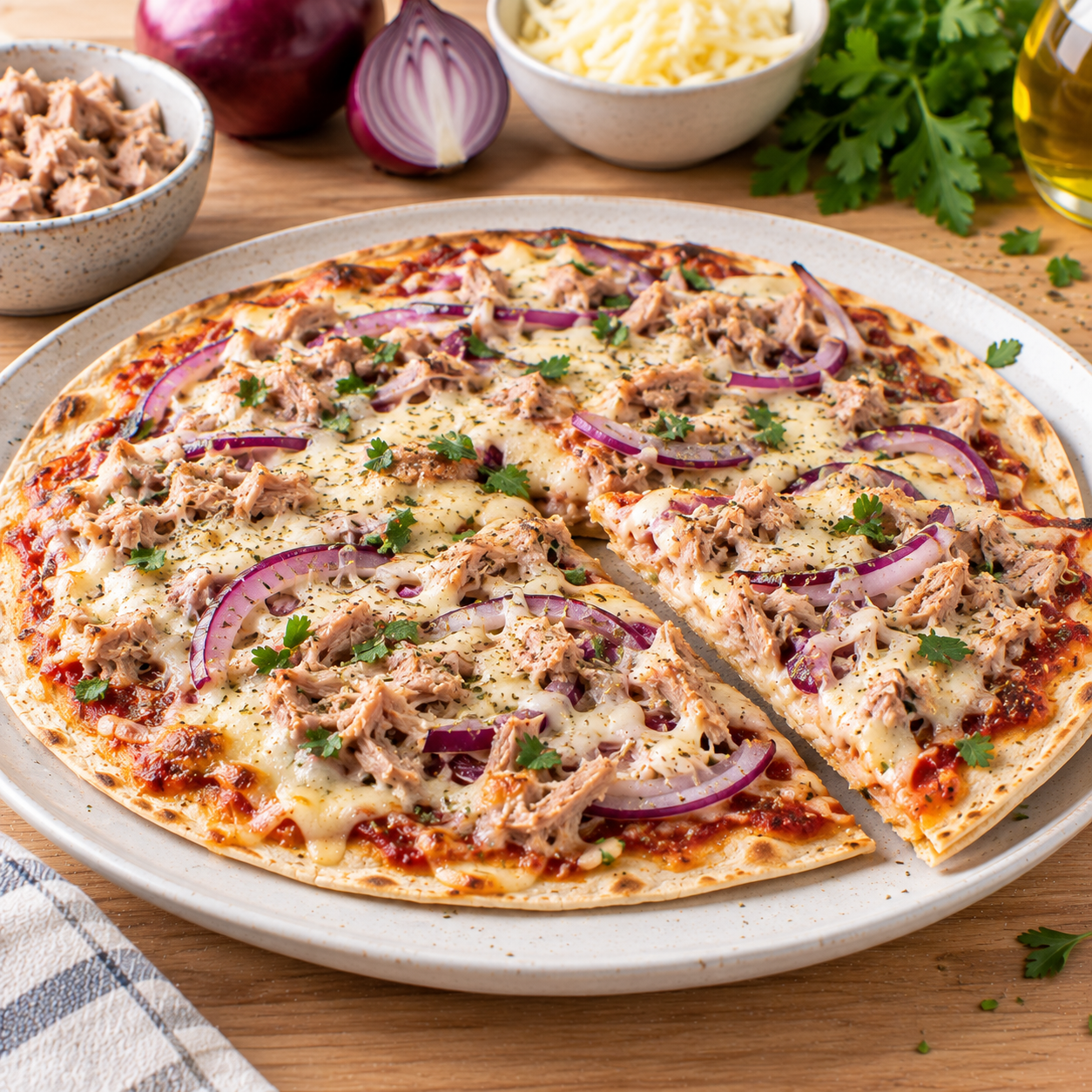 Pizza tortilla thon-oignon