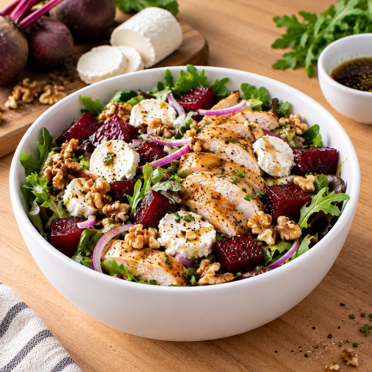 Salade poulet-betterave-chèvre