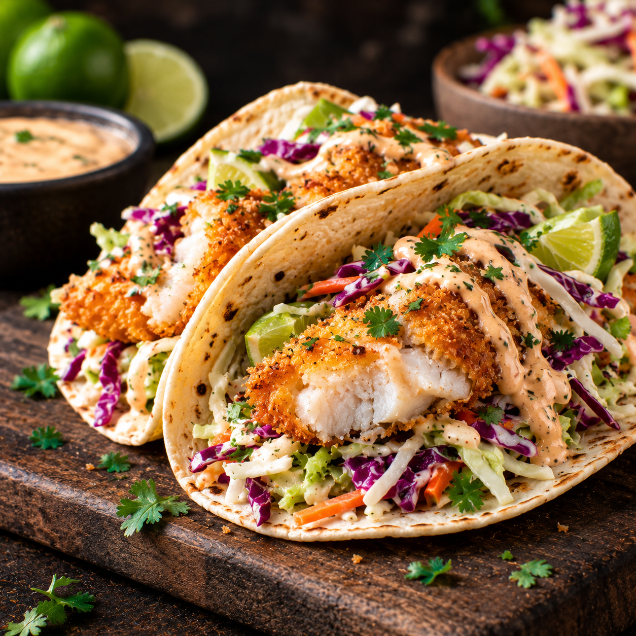 Taco de poisson pané & chou